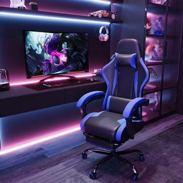 HOMALL Gaming-Stuhl Massage Gaming Stuhl mit Fußstütze 90-135° Rückenlehne einstellbar
