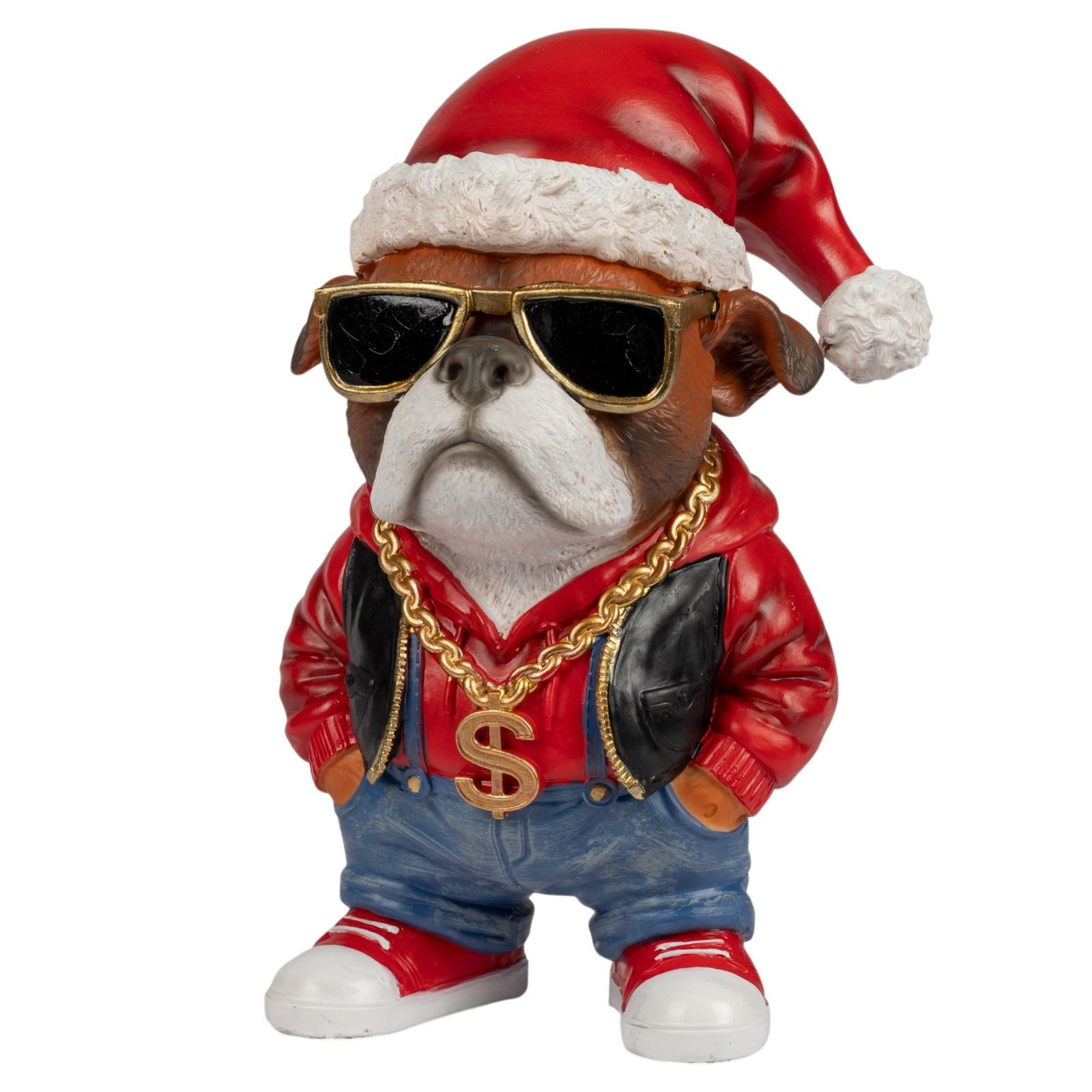 formano Dekofigur Bulldogge mit Weihnachtsmütze & Sonnenbrille 29 cm