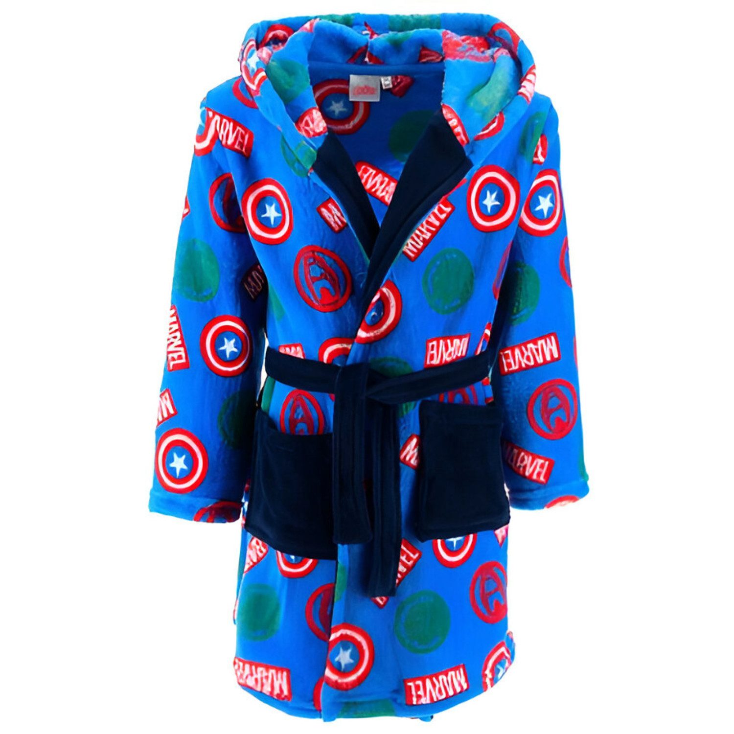 MARVEL Bademantel Marvel Avengers Kinder Hausmantel Bademantel mit Kapuze, langarm, Polyester, Gürtel, Gr. 104 bis 140