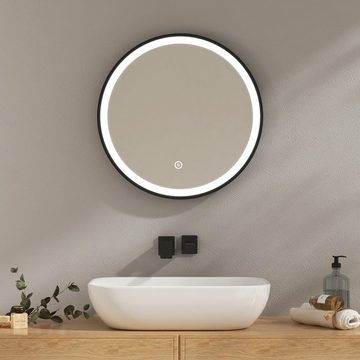 EMKE Badspiegel Badspiegel Rund mit Beleuchtung Badezimmerspiegel mit schwarzem Rahmen, Kaltweißes Licht Intelligenter Touchschalter mit schwarzem Rahmen