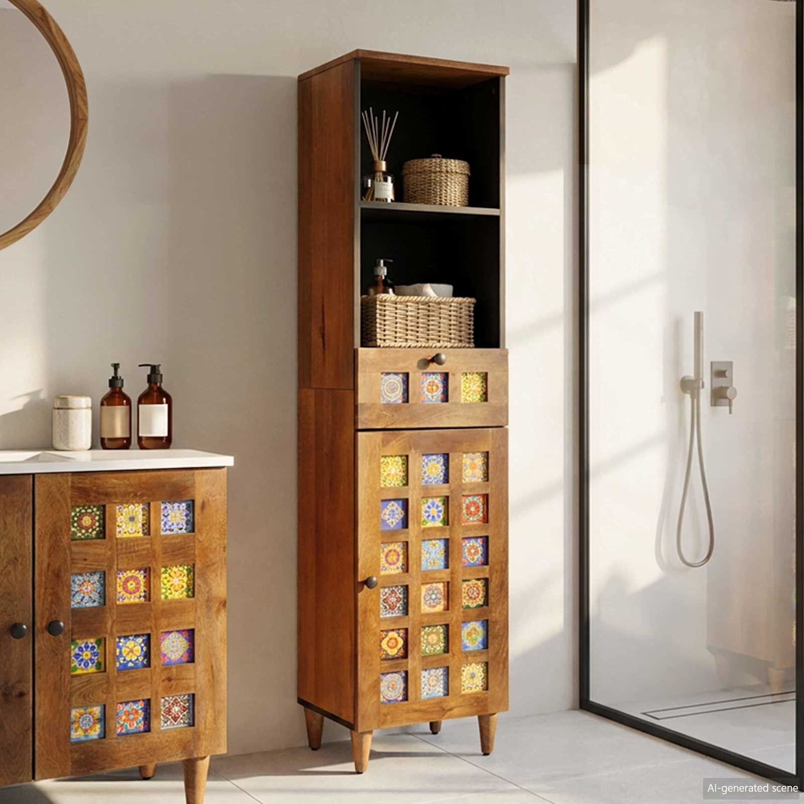 vidaXL Badezimmer-Set Badezimmerschrank Walnuss 38 x 33 x 160 cm, (1-St)
