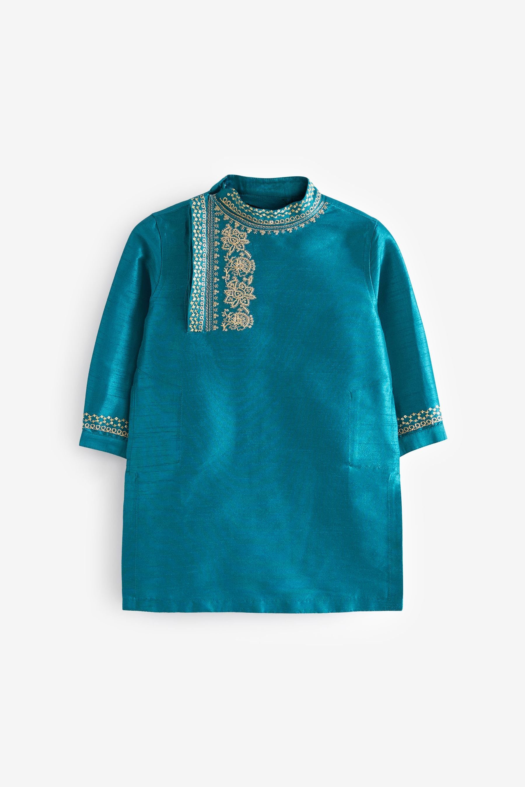 Next Tunikashirt Kurta-Hemd mit Stickereien Blue/Gold Teal (1-tlg)