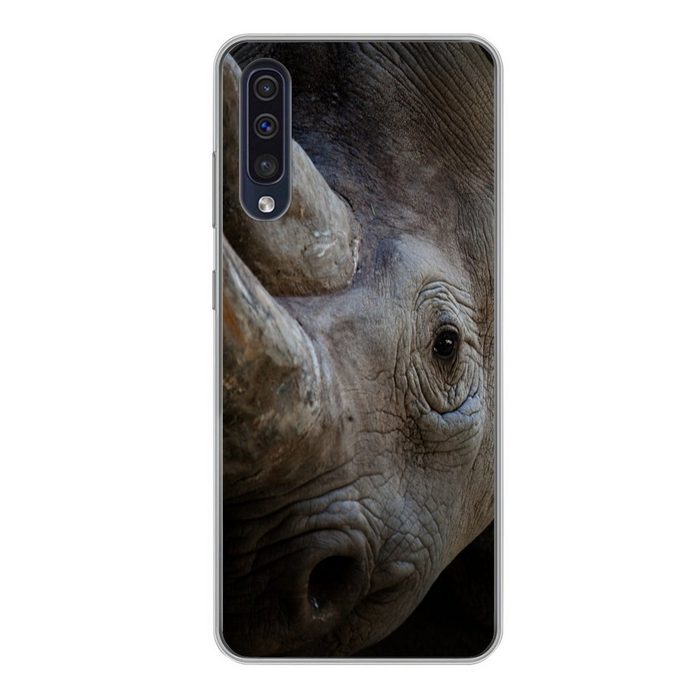 MuchoWow Handyhülle Rhinozeros - Schwarz Handyhülle Samsung Galaxy A50 Smartphone-Bumper Print Handy