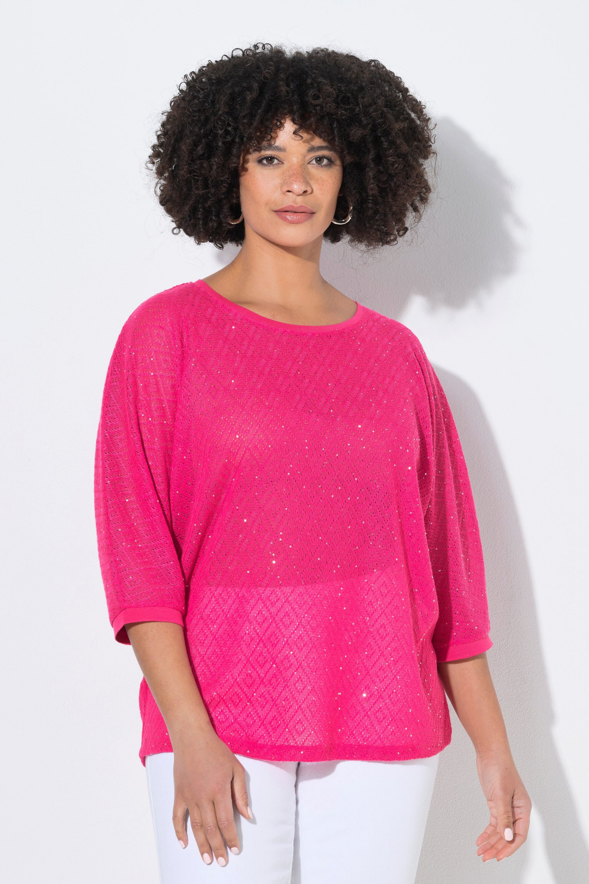 Strickpullover Pullover Loose Fit Lochstrick Fledermaus-halbarm