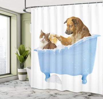 Abakuhaus Duschvorhang Moderner Digitaldruck mit 12 Haken auf Stoff Wasser Resistent Breite 175 cm, Höhe 180 cm, Tiere Hund und Katze in der Badewanne