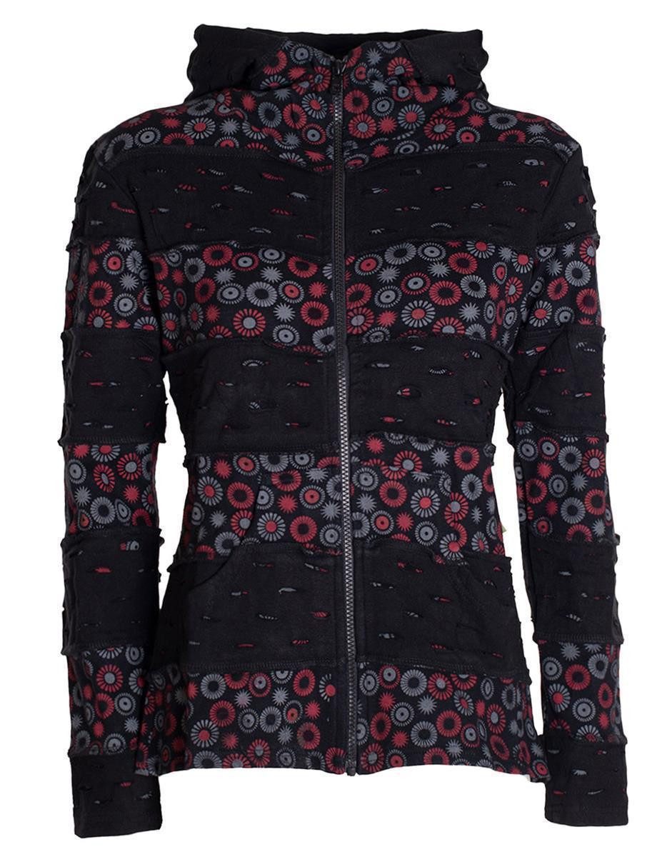 Vishes Kapuzensweatjacke Damen-Jacke Blumen Patch-Sweatjacke Hippie-Jacke günstig online kaufen