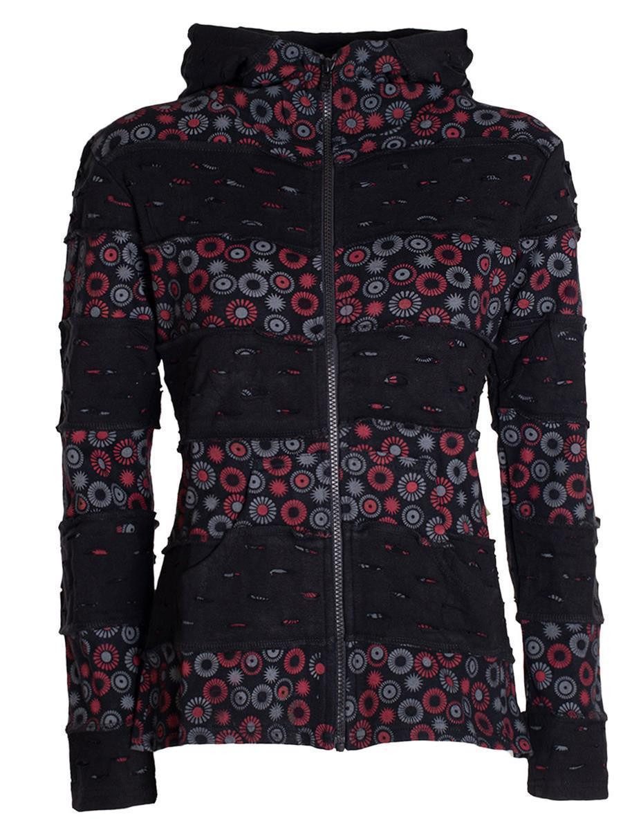 Vishes Kapuzensweatjacke Damen-Jacke Blumen Patch-Sweatjacke Hippie-Jacke Kapuzenjacke Goa, Boho, Gothik Style