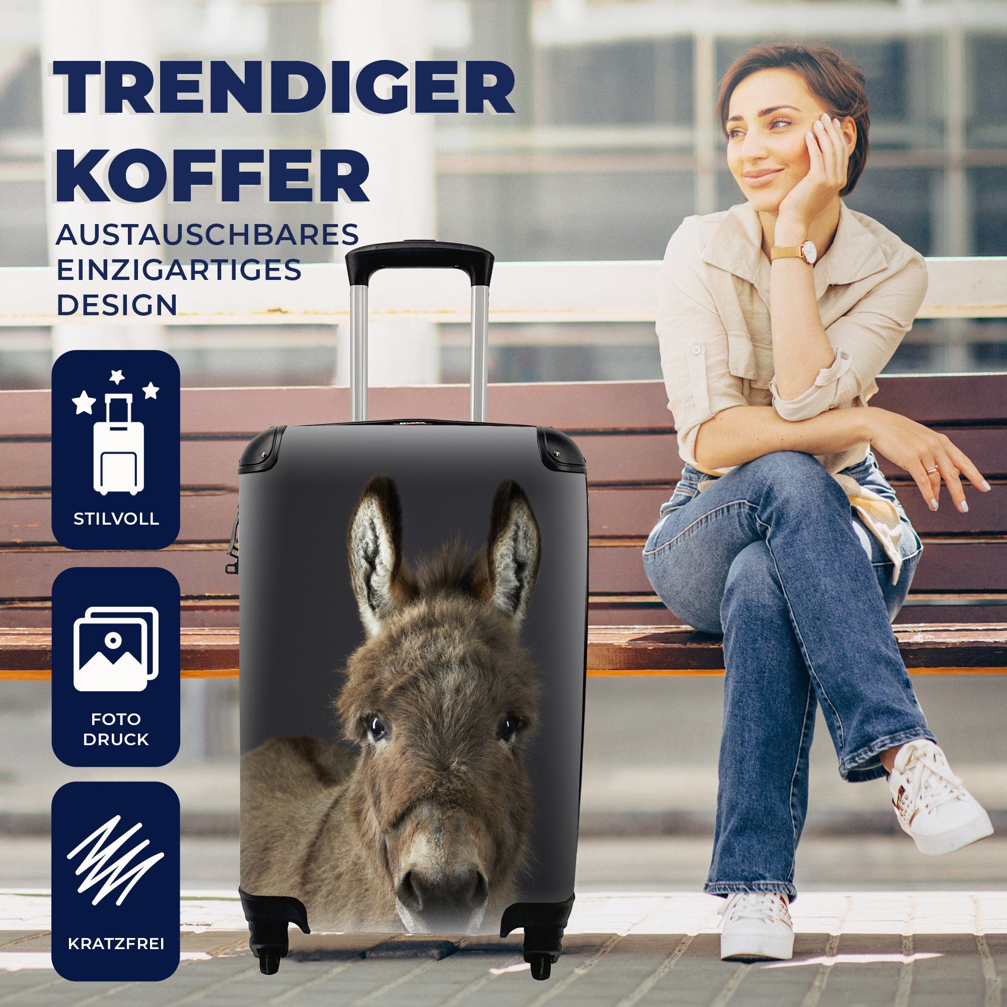 für Rollen, mit Handgepäckkoffer Reisetasche Handgepäck Ferien, Portrait-Staffelei, MuchoWow 4 Trolley, Reisekoffer rollen,