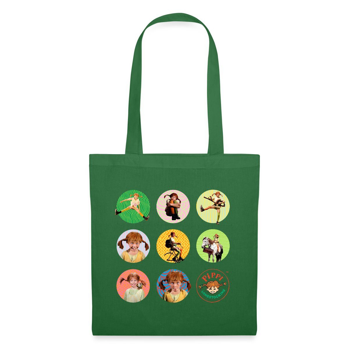 Spreadshirt Henkeltasche Pippi Langstrumpf Bilder Von Pippi In Kreisen Stoffbeutel (1-tlg)