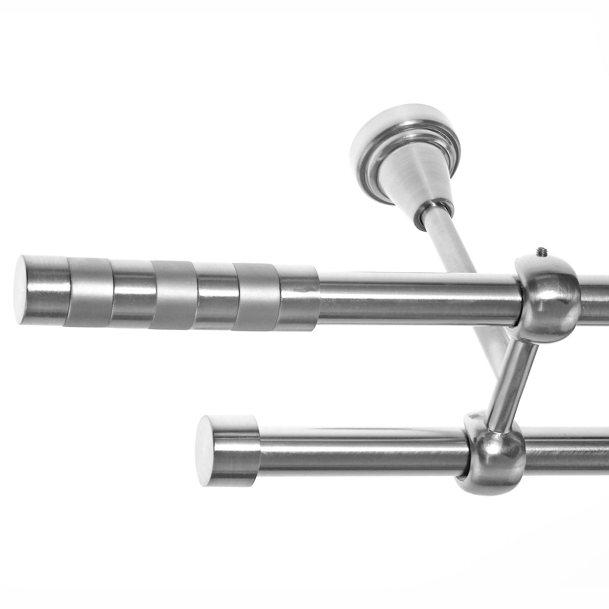 BASIT Gardinenstange Rohr Edelstahloptik 16 mm mit Deckenträgern 140 cm E12, Ø 16 mm, 2-läufig, verschraubt, Metall, D21 140 cm E12 Zylinder