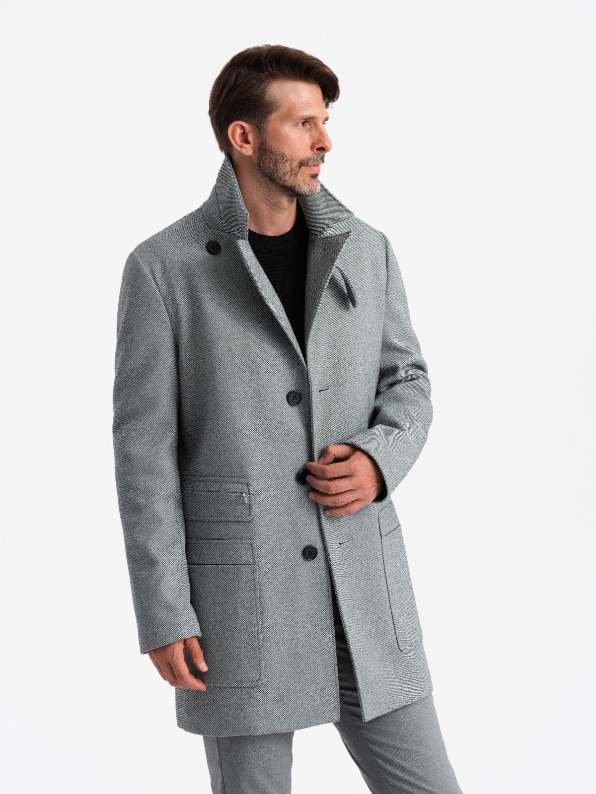 OMBRE Langmantel Einreihiger Herrenmantel mit Taschen