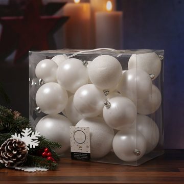 MARELIDA Weihnachtsbaumkugel Christbaumkugel Weihnachtskugel bruchfest glänzend matt weiß 26er Set (26 St)