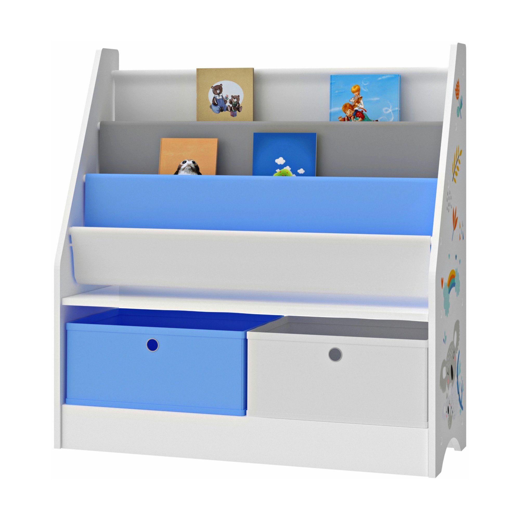 en.casa Bücherregal, »Neda« Kinderregal Koala-Motiv mit 74x71x23 Weiß/Grau/Blau cm