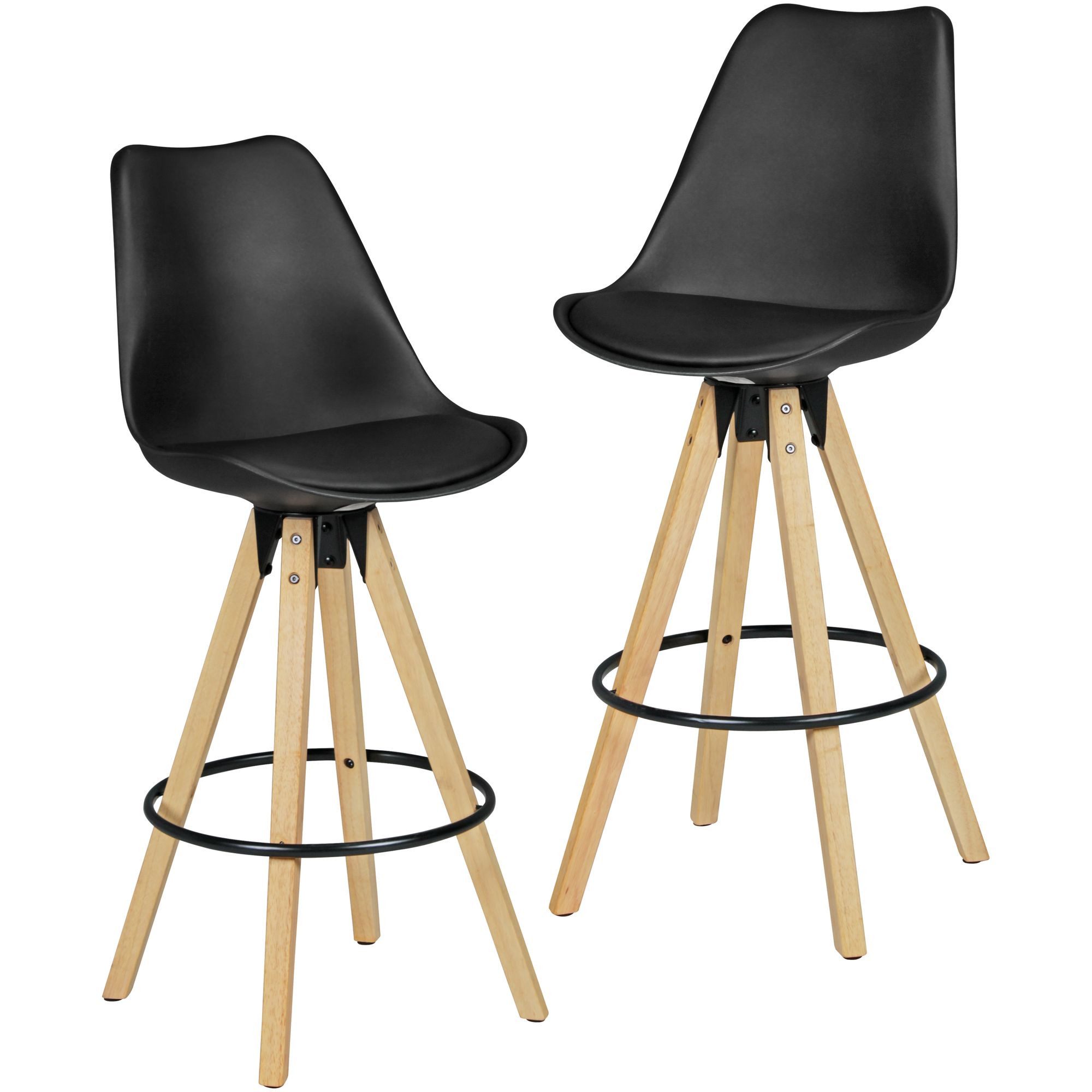 Wohnling Barhocker WL5.046 2er Set LIMA Retro Design Kunstleder Holz mit Lehne Barstühl (Tresenhocker 2er Set Grau Kunstleder Skandinavisch), Tresenstuhl mit Lehne, Barstuhl mit Fußablage