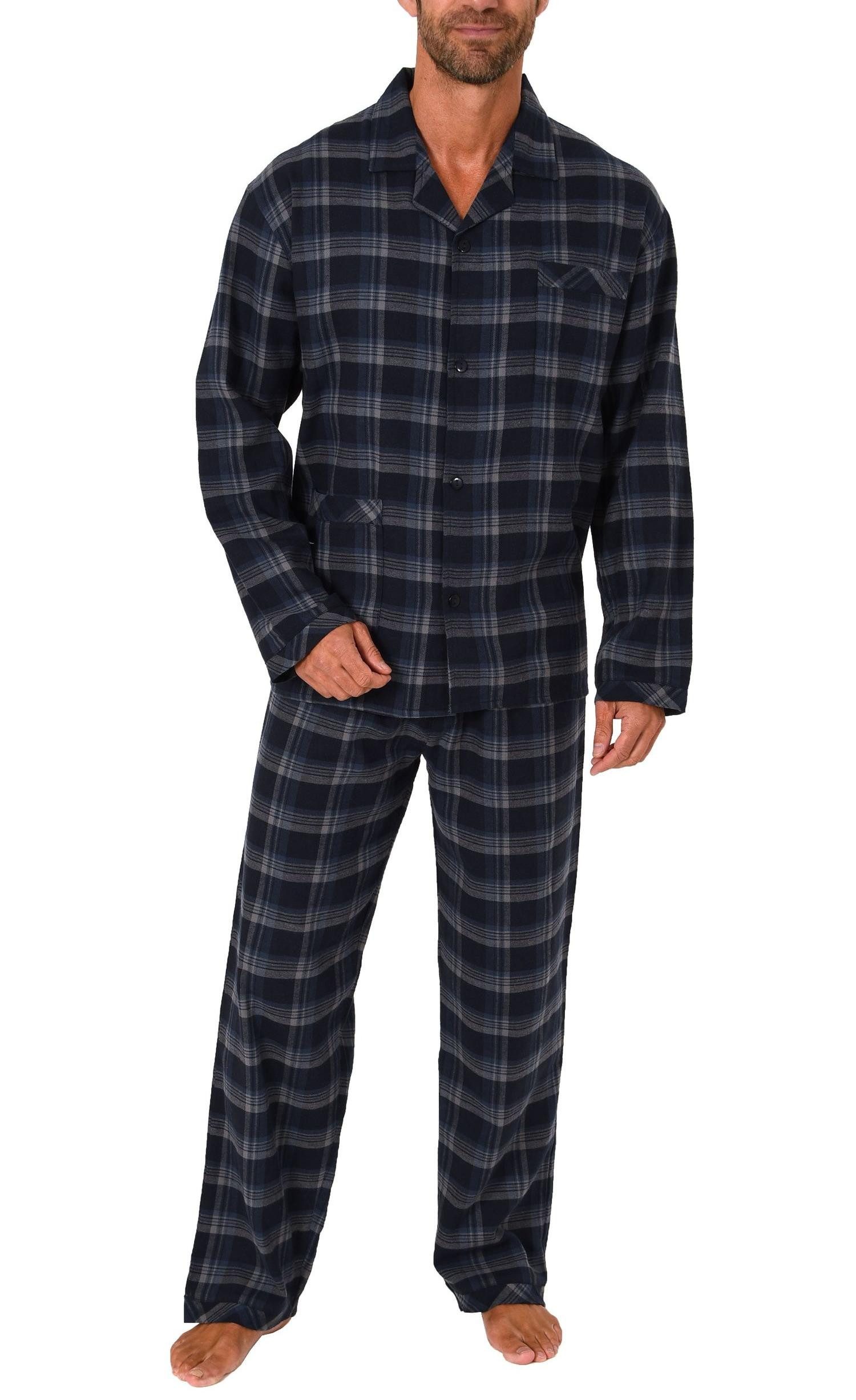 Normann Pyjama Herren Flanell Schlafanzug langarm zum durchknöpfen - 291 15 536