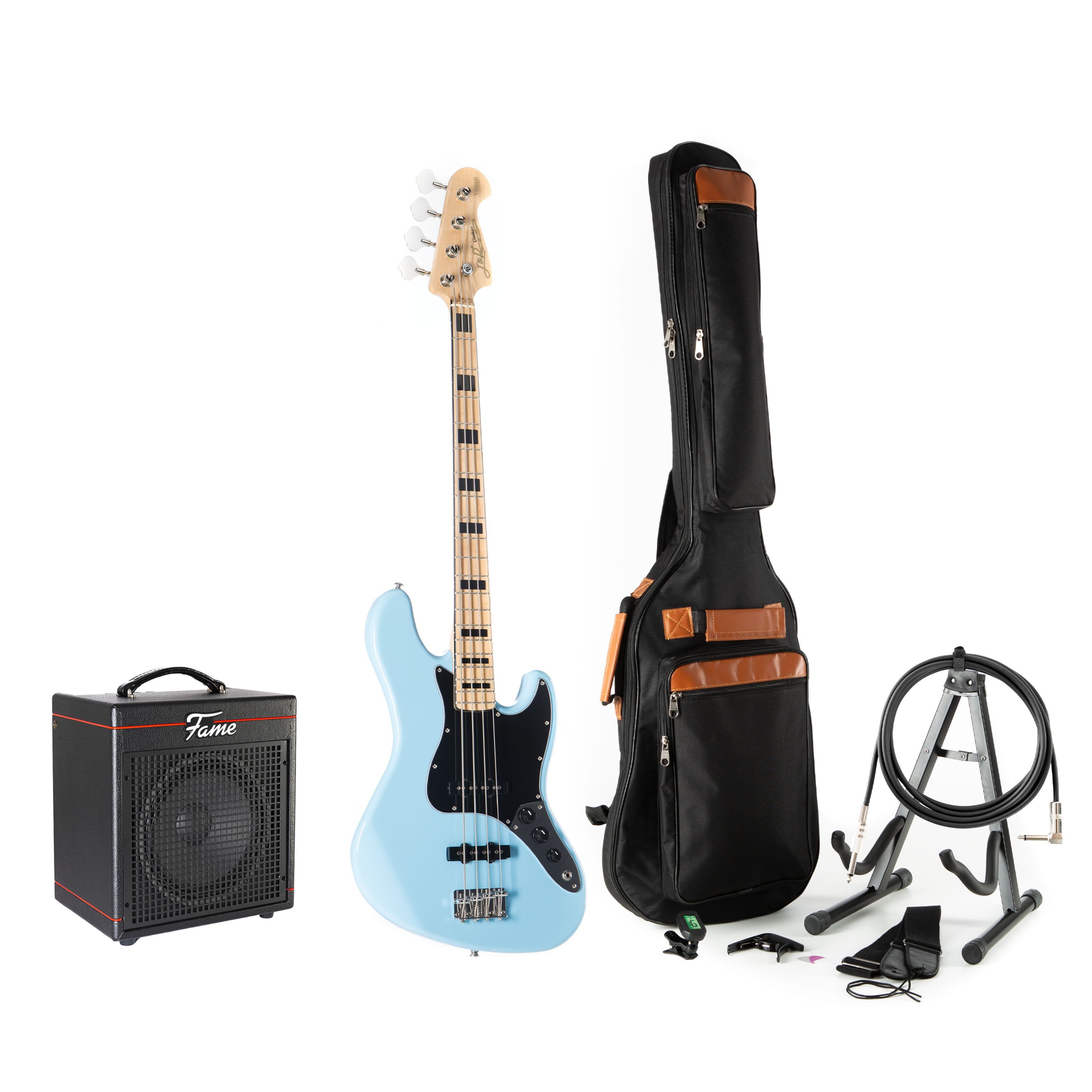 J & D E-Bass, E-Bässe, Bass-Sets, JB Vintage 1975 SKBL + Gaia - Pack basse électrique-Set