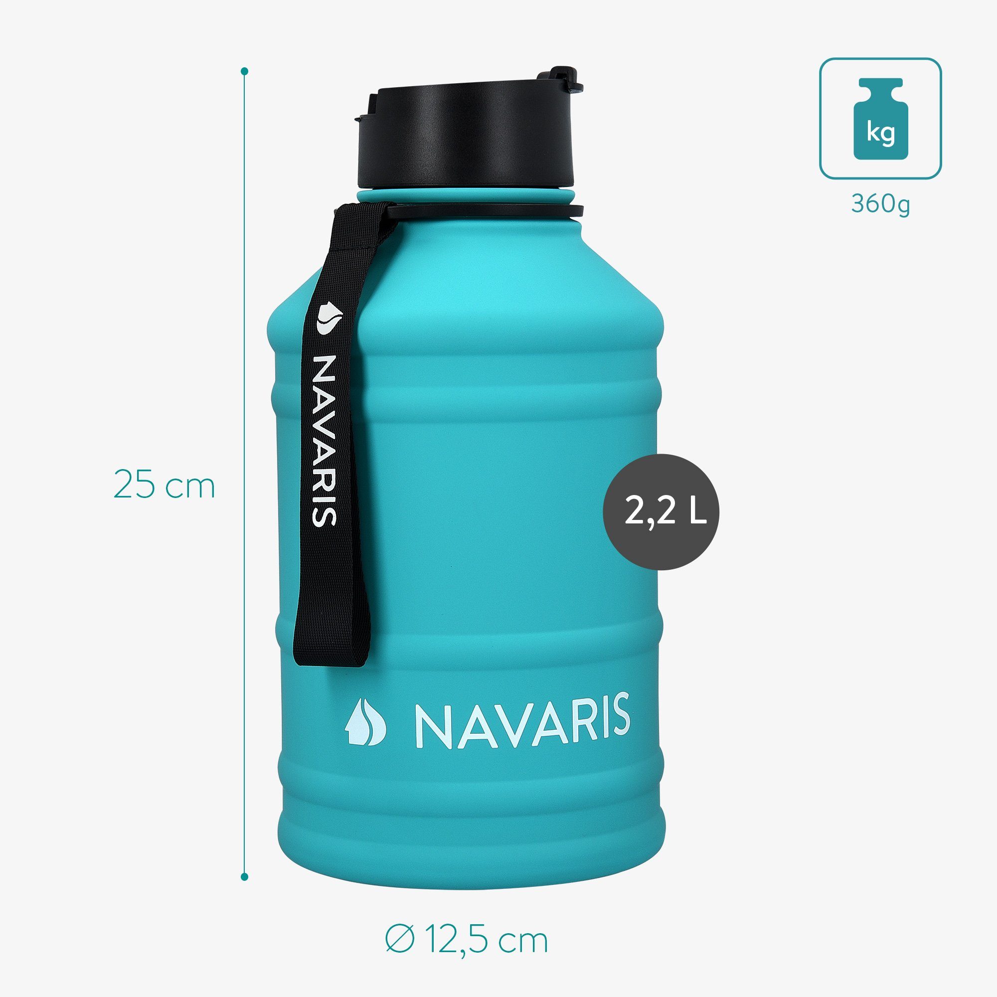 XXL Gym Wasserflasche Water 2,2l Navaris Flasche Türkis Bottle Jug Sport - Trinkflasche
