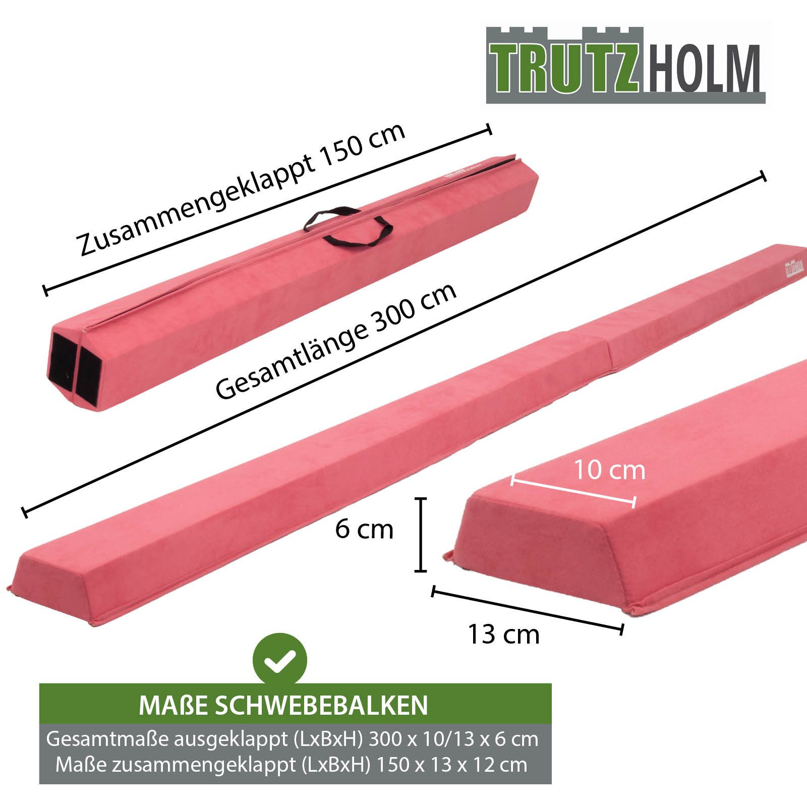TRUTZHOLM Balanceboard Schwebebalken 300 cm pink tragbarer Turnbalken inkl.Tragetasche, klappbar, tragbar, bodennah, kombinierbar