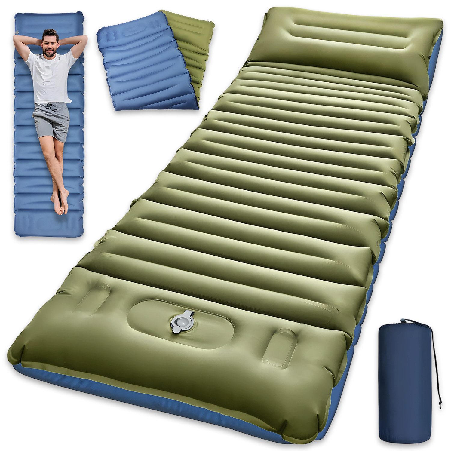 AKKEE Isomatte Outdoor, Isomatte Camping Outdoor, Isomatte Ultraleicht 198 x 68 cm, Outdoor Camping Schlafmatte Aufblasbar Sleeping Pad