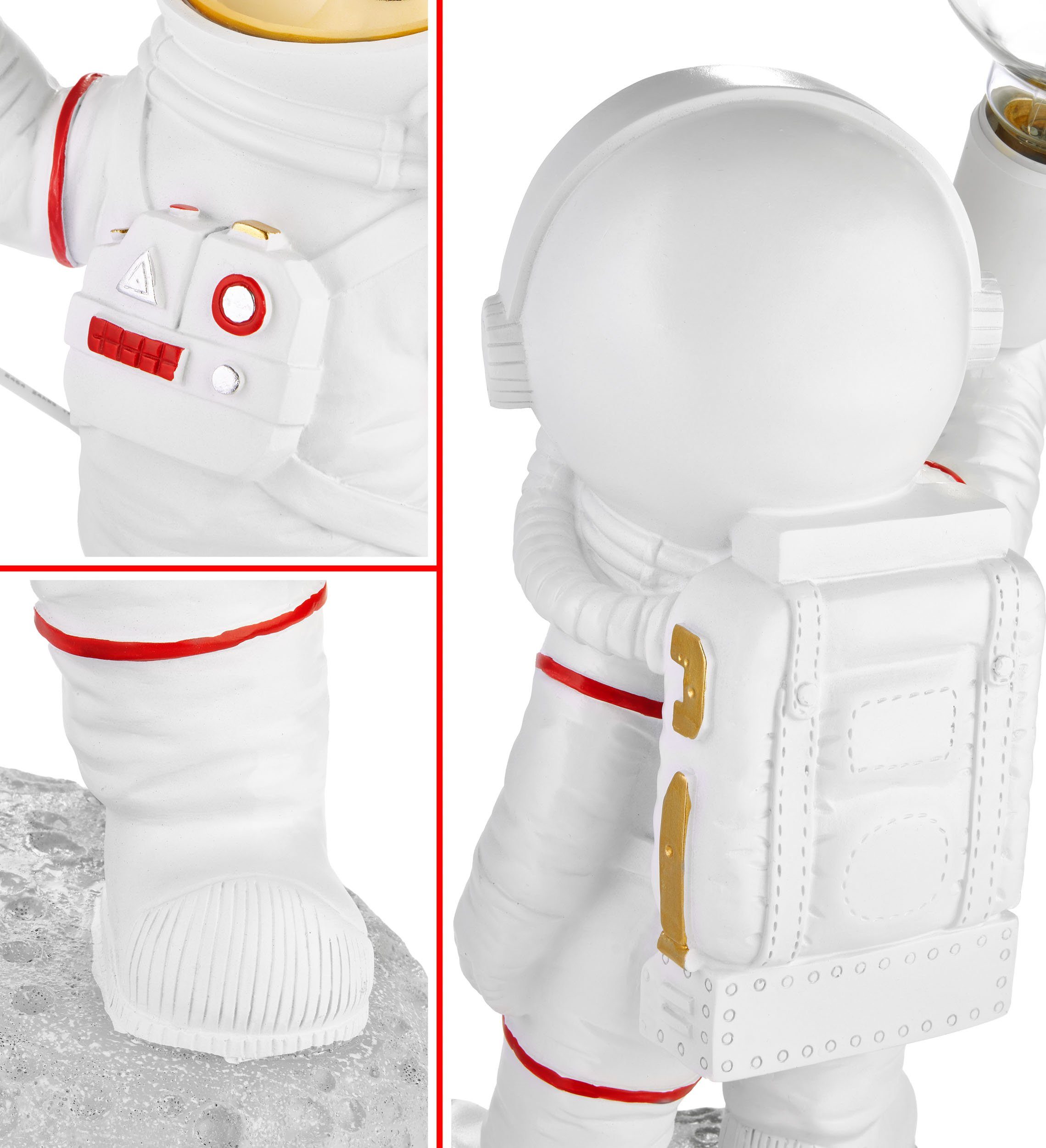 BRUBAKER Nachttischlampe Astronauten Tischlampe - 40 cm Weltraum Nachttischlampe, mit E27 Fassung und USB-C Stecker, ohne Leuchtmittel, Handbemalte Raumfahrt De – Bild 5 von 5