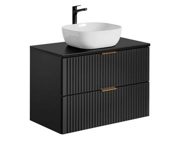 einfachgutemoebel Waschtisch-Set Badezimmer Waschplatz Blackened 80cm, blk Becken weiß, schwarz oak, (Badmöbel Set, 1-St., Waschtisch Unterschrank)
