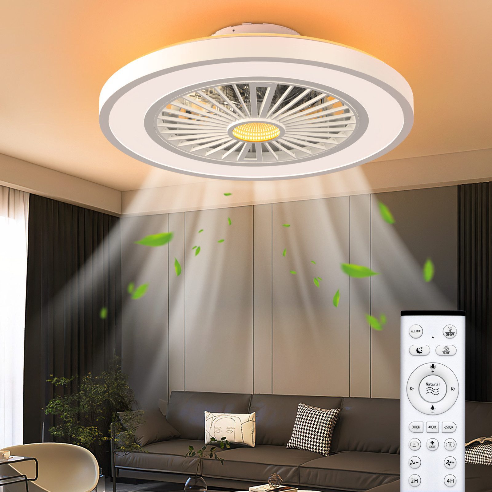 LEENON Deckenventilator Deckenleuchte,Leise Deckenventilator 6 Geschwindigkeiten,3CCT+RGB, Lampenlüfter mit Speicherfunktion und Timing-Funktion