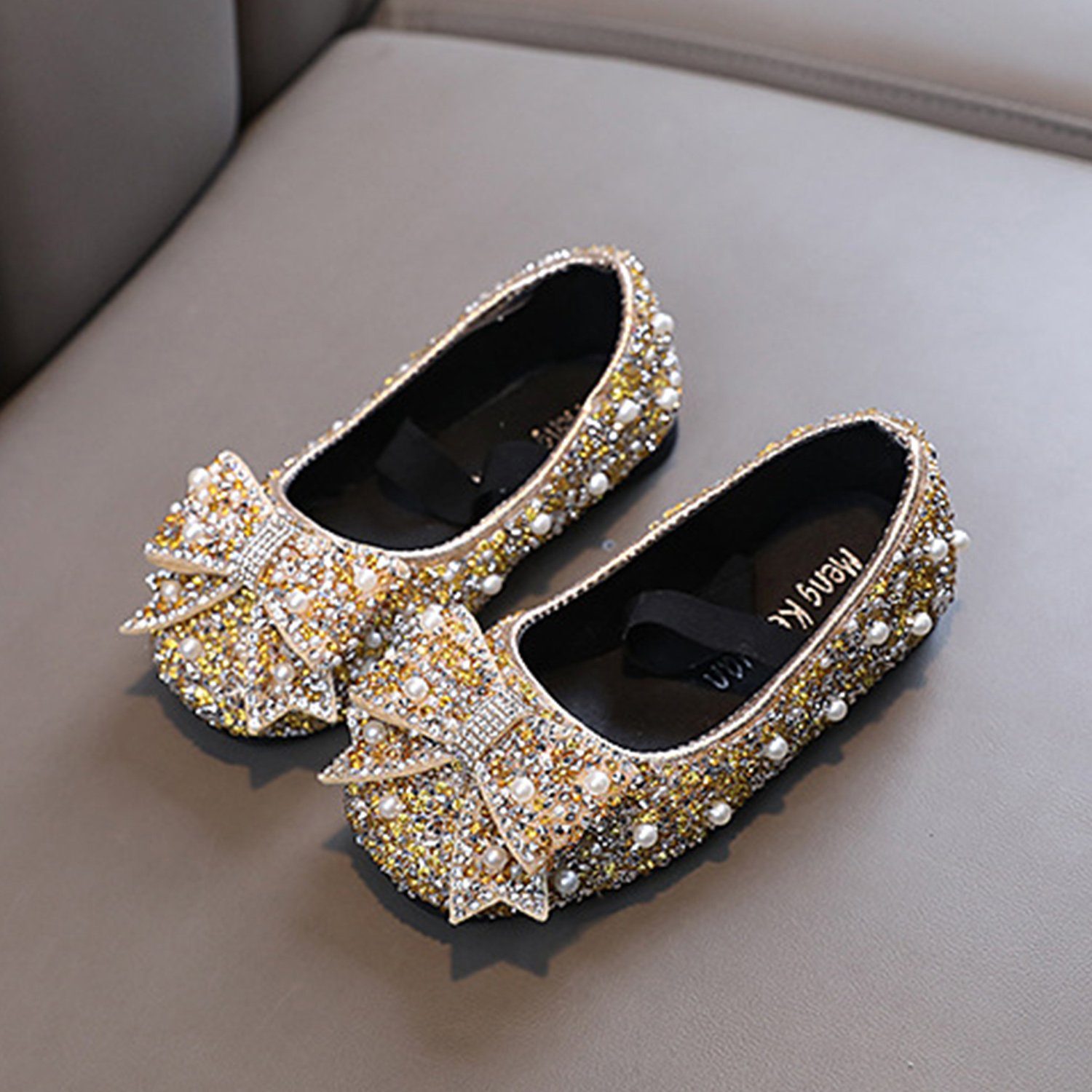 Prinzessin Gold Flache Schleifeschuhe Ballerinas Partys Mädchen Daisred Hochzeiten Ballerina