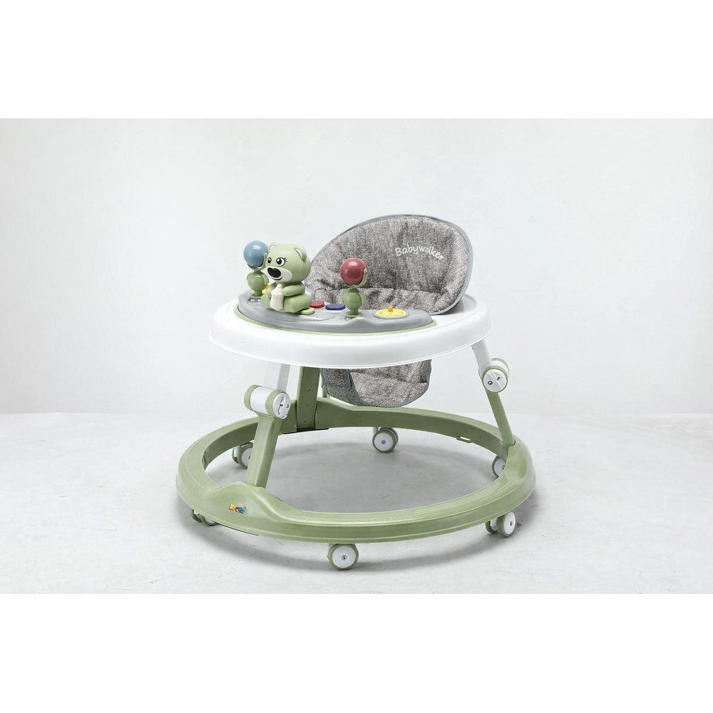 LUCHS Babywalker Babywalker Lauflernhilfe – stabiles Gehfrei für Babys mit Spielcenter, Grau, Grün, Rosa & Blau – Tierdesign Bär & Hase