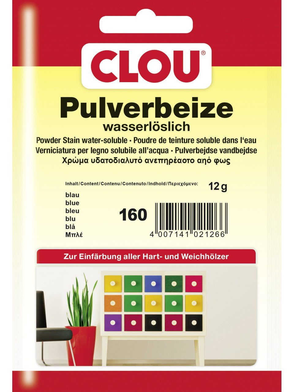 Holzbeize Clou Pulverbeize 12 g blau