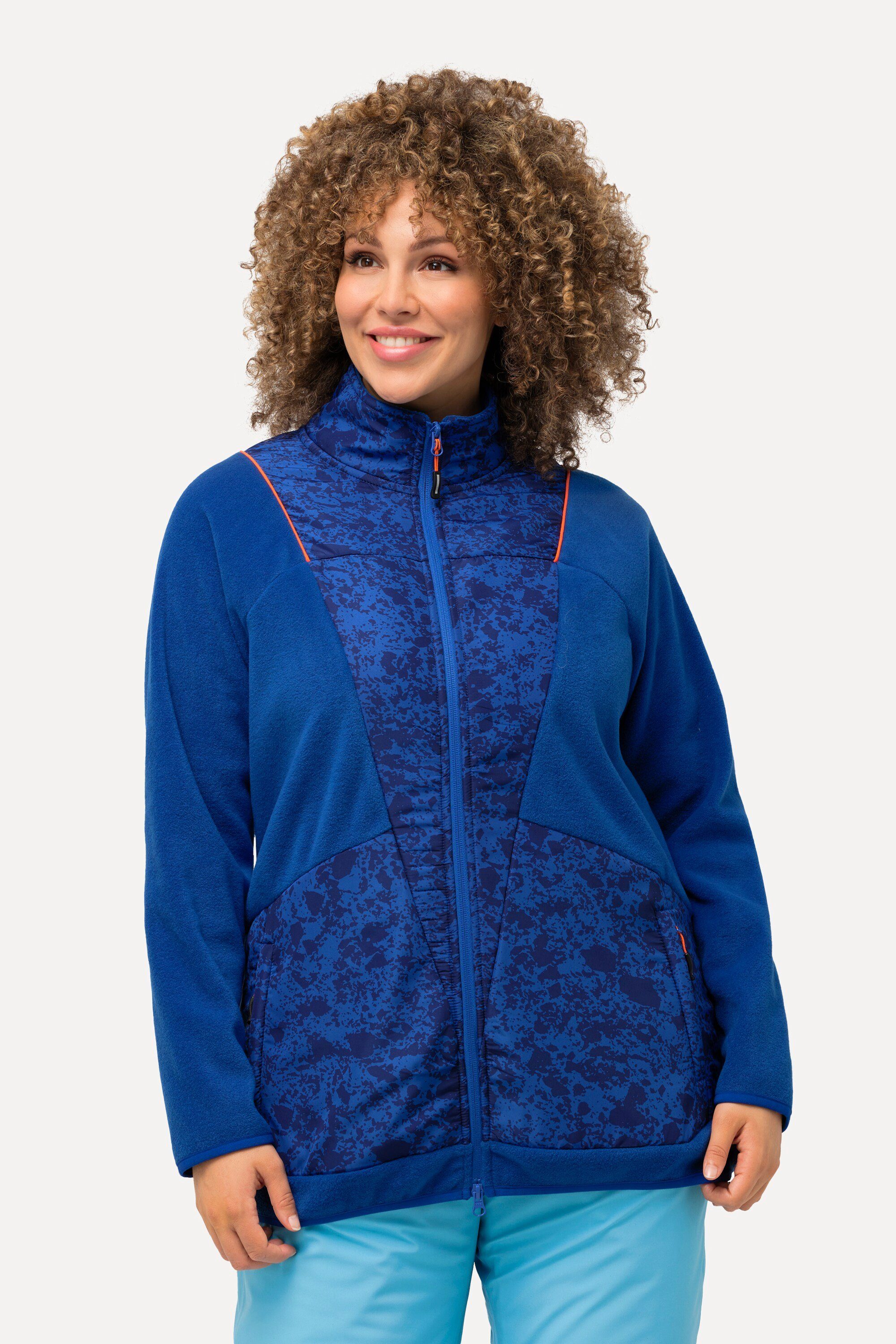 Ulla Popken Sweatjacke Fleecejacke Color-Paspel Stehkragen günstig online kaufen