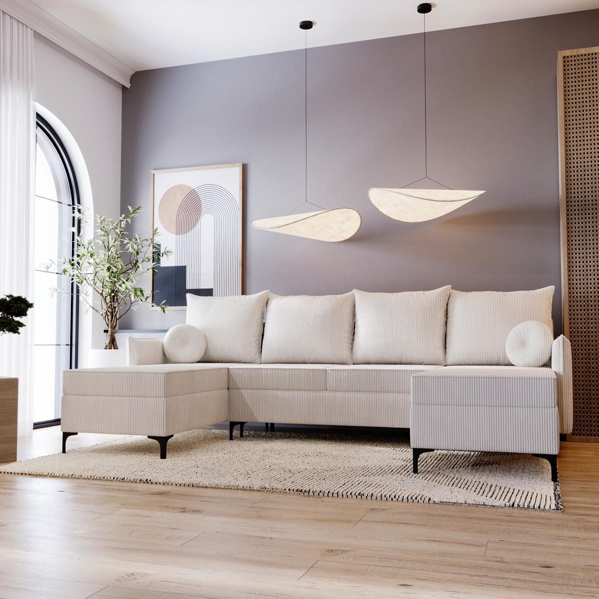 Compleo Ecksofa U-form LEO, MetallFüße, Modern design, Cordstoff/Velvet