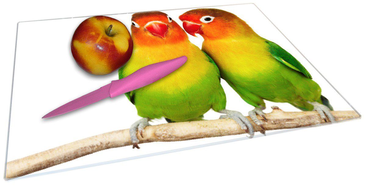 dem ESG-Sicherheitsglas, 4mm, rutschfester Gummifüße dünnen Papageien Wallario 30x40cm (inkl. Ast, Schneidebrett 1-St), auf