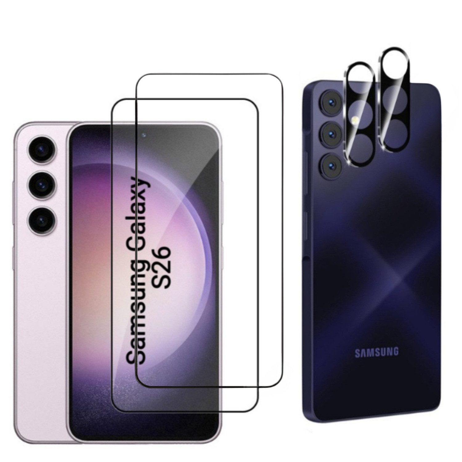 CLM-Tech Displayschutzglas und Kameraschutz für Samsung Galaxy S26 6,3 Zoll, - Spar-Set (2x Displayschutz und 2x Kameraglas), 4 Stück, Anti-Fingerabdruck und blasenfreie Anbringung