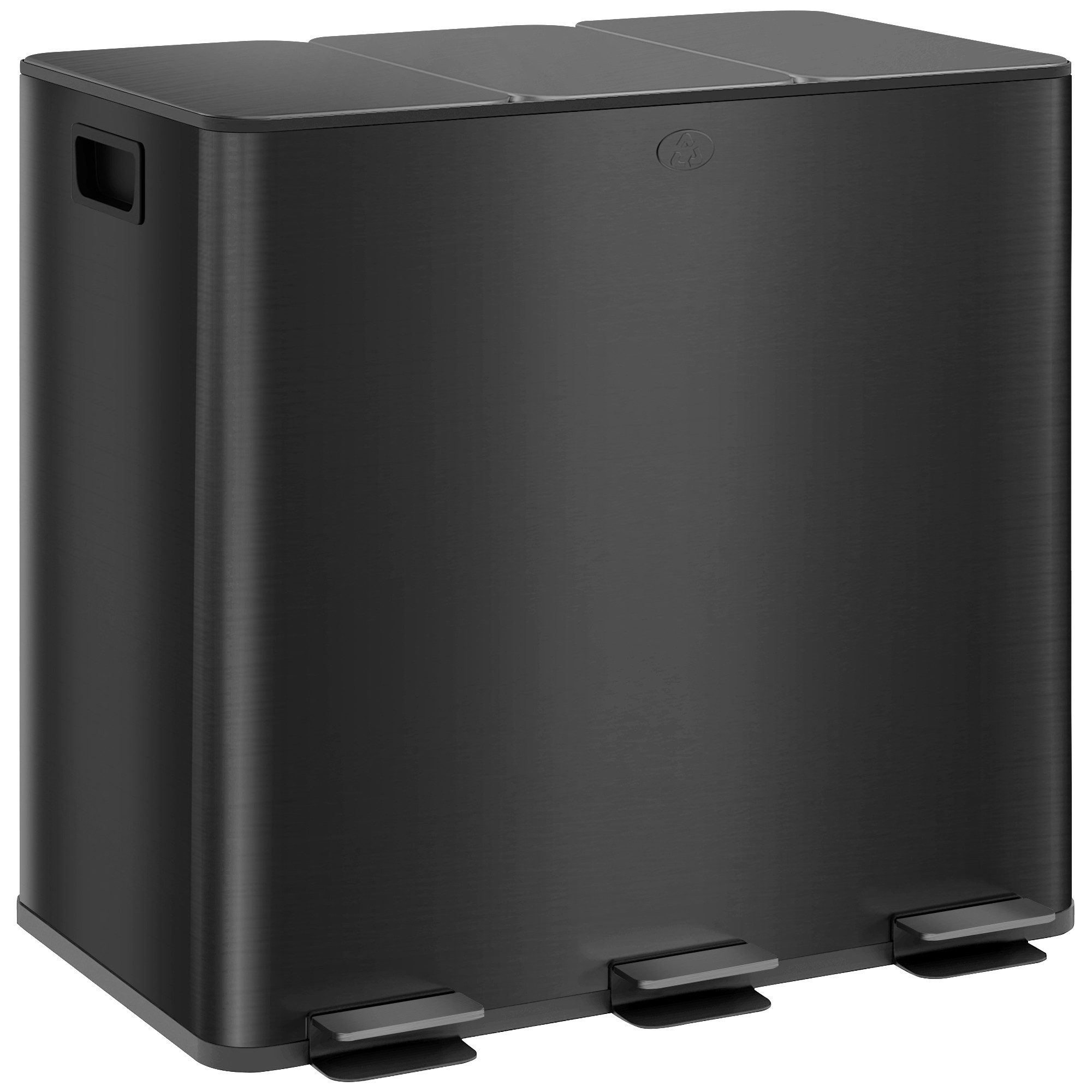 HOMCOM Mülltrennsystem Mülleimer Treteimer 3 Fächer inkl. Inneneimer, 61,9x36,6x43,2cm, Deodorant-Deckel, Edelstahl, Schwarz