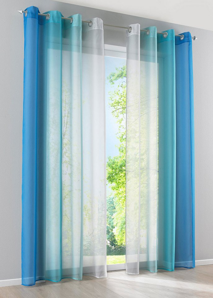 Gardinenbox Gardine (2 St), Ösen, transparent, Voile, Farbverlauf Vertikal »Modena« Voile Raffhalter 10000183
