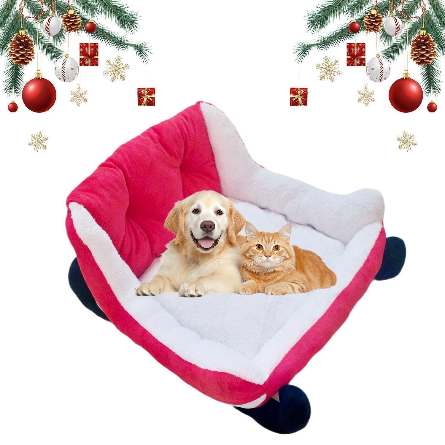 LuxusKollektion Hundebett Katzen-Hundebett Schlitten Weihnachten Rot 63x45x33cm
