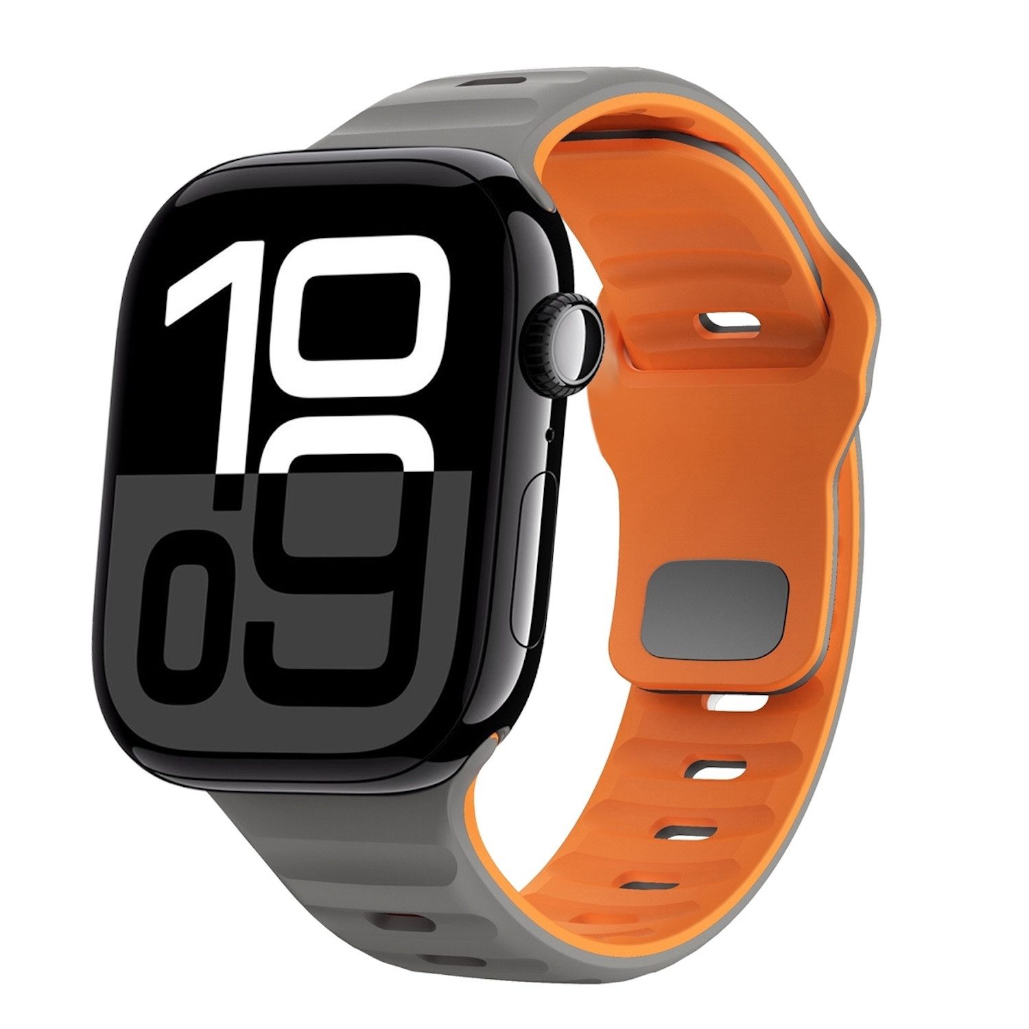 Wigento Smartwatch-Armband Für Apple Watch Series 11 10 42mm / 9 8 7 41 / 6 SE 5 40mm Band Grau, Silikonarmband mit umgekehrter Schnalle