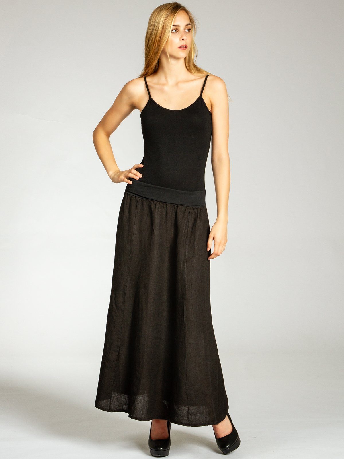 Caspar Faltenrock RO019 Damen langer Maxi Sommer Leinenrock mit figurfreund günstig online kaufen