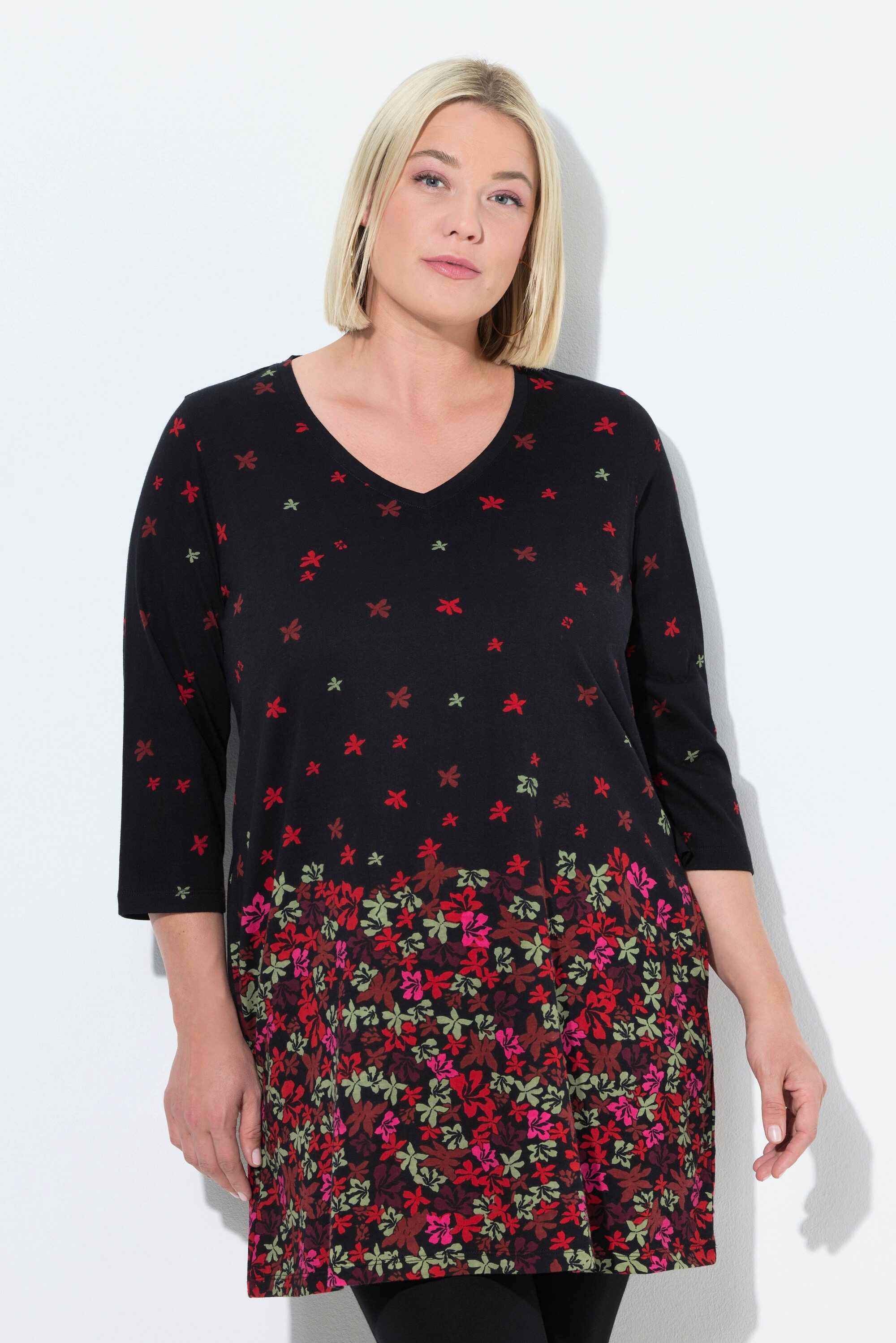 Ulla Popken Longshirt Longshirt bedruckt A-Linie V-Ausschnitt 3/4-Arm günstig online kaufen