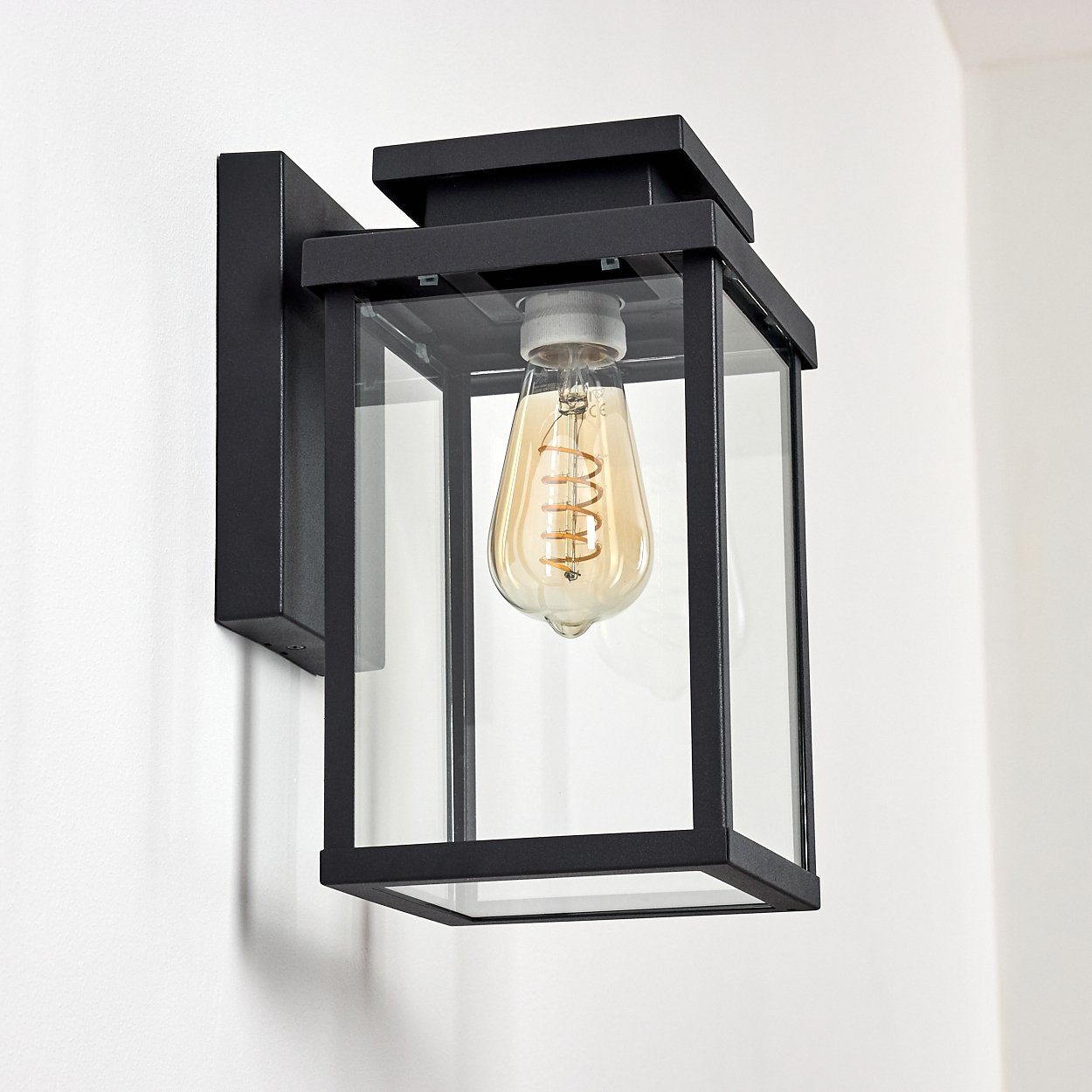 für schwarz, Außenleuchte den Wandaußenleuchte mit Wandlampe Eingangsbereich Metall/Glas Außen-Wandleuchte abwärts aus in Leuchtmittel, Lichteffekt moderne ohne hofstein E27, »Poggio«