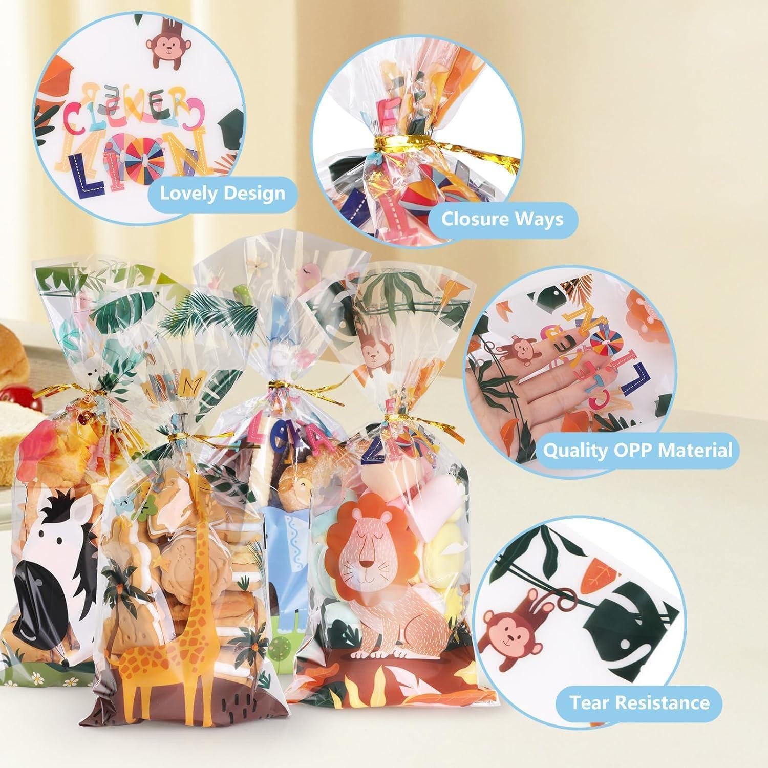 LuxusKollektion Geschenkfolie Zellophantüten 100 transparent Geschenktüten Twistkrawatten Tier