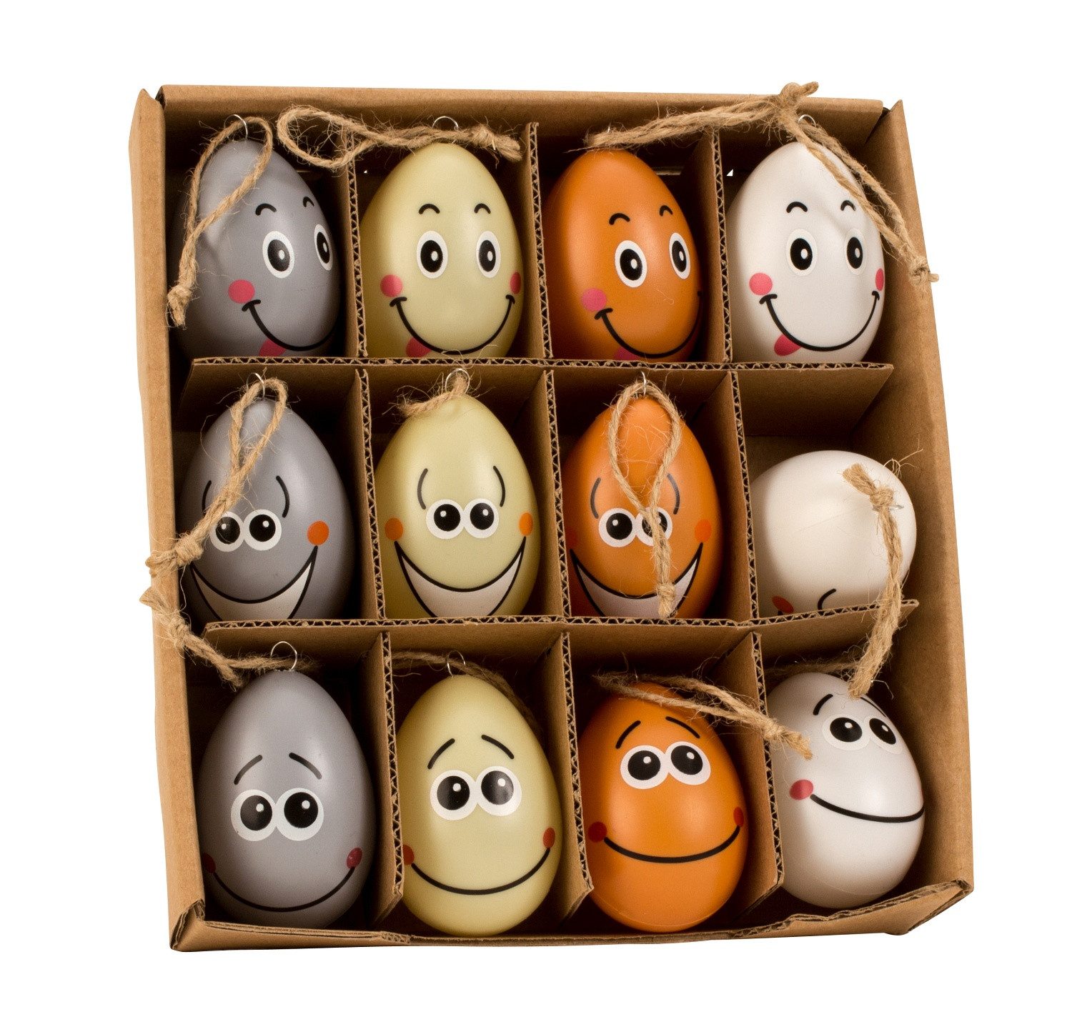 Mel-O-Design Hängedekoration 12er Set Oster-Eier 9731 zum Dekorieren ca. 6x4 cm mit Anhänger (12 St), lustige Gesichter