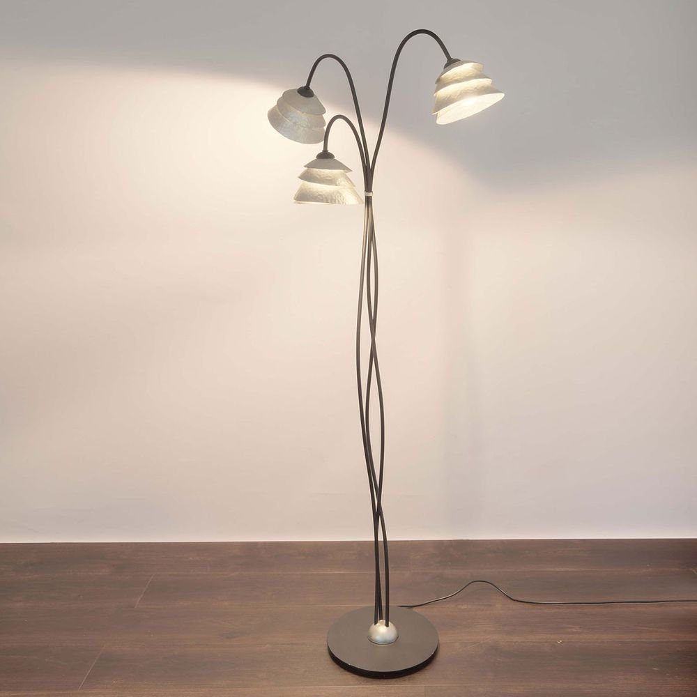 Holländer Stehlampe 3-flammig Snail One Eisen Schwarz-Silber schwarz, silber