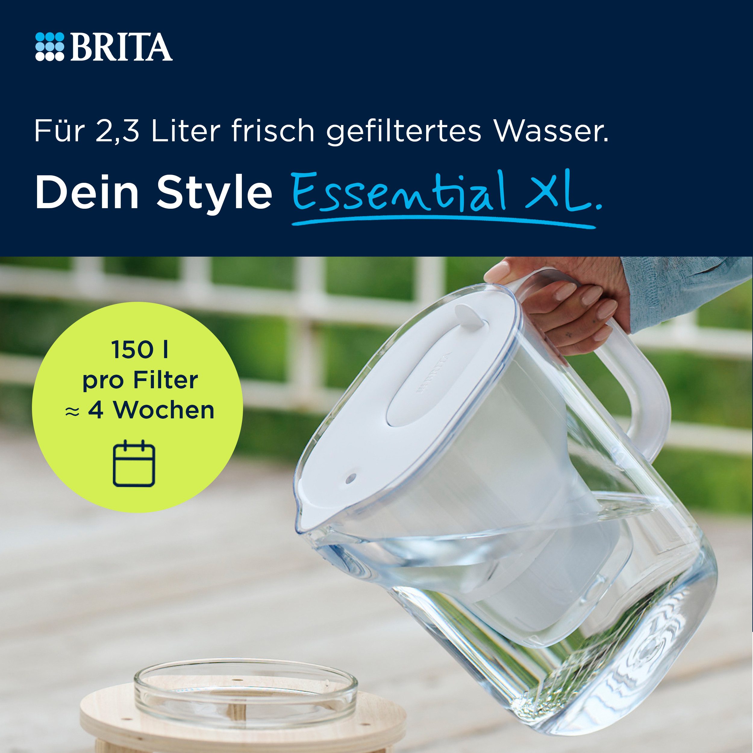 BRITA Wasserfilter Kanne MAXTRA Style Essential XL weiß (3,6l), 1x Pure Performance, Große Filterkanne, Filterwechselanzeige, reduziert PFAS, Kalk & mehr – Bild 2 von 5