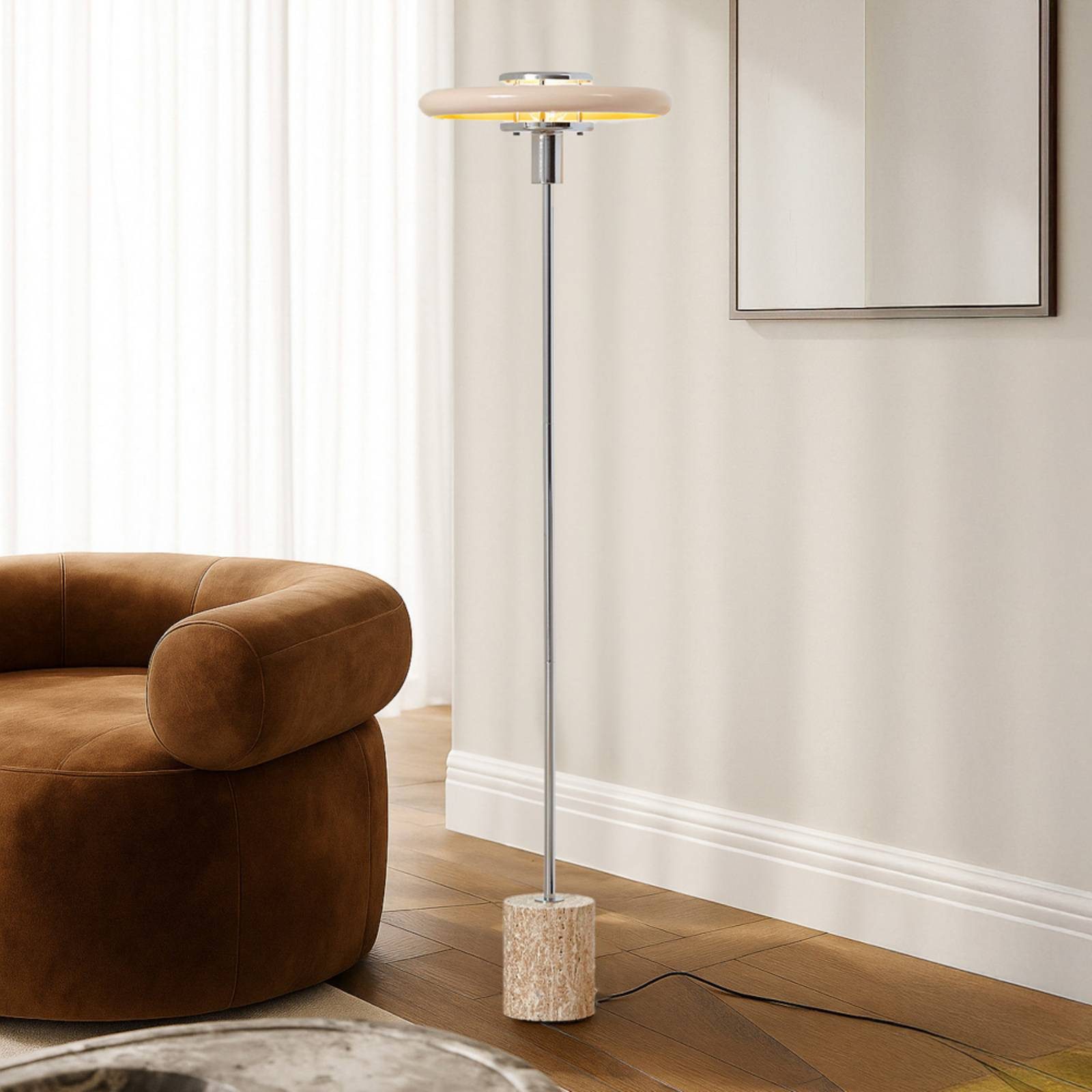 Lindby Stehlampe Branford, Metall, Creme IP20, 1 x 15 W LED günstig online kaufen