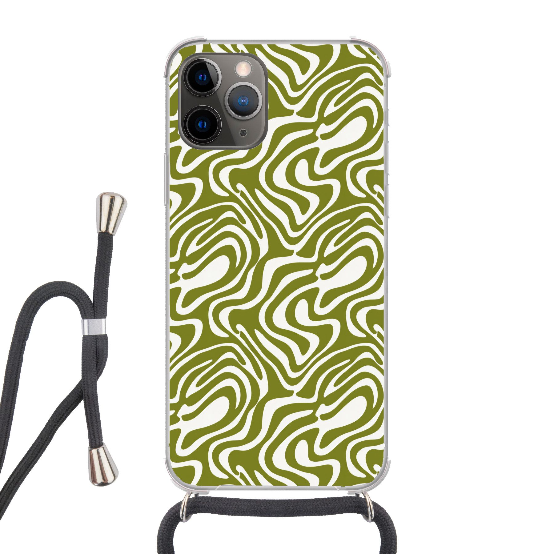 MuchoWow Handyhülle für Apple iPhone 13 Pro Linienmuster - Grün - Bio, Tragbare Handyhüllen mit Kette zum umhängen, Handykette Handyband
