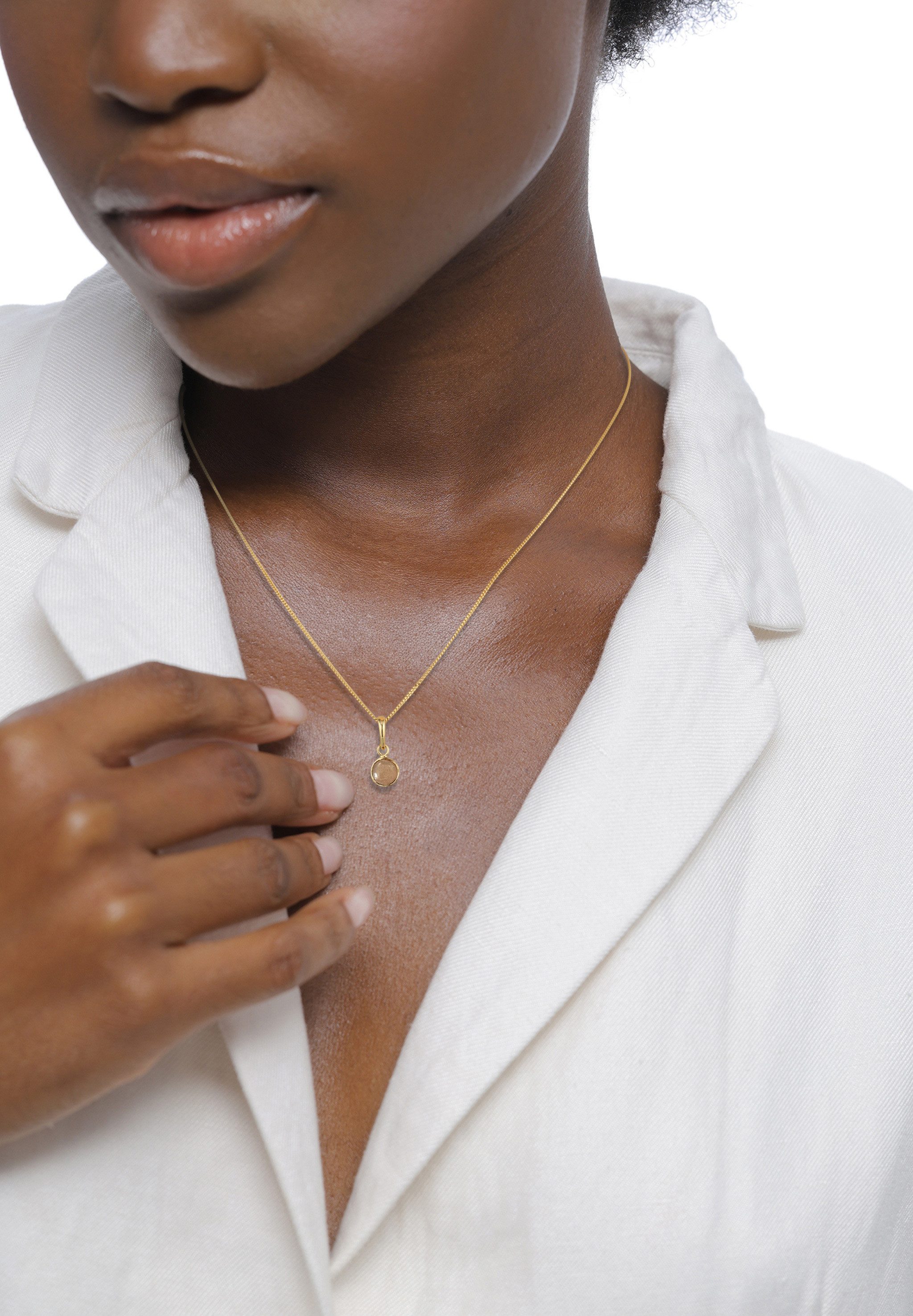 Elli Kette mit Anhänger Solitär Sonnenstein Orange 925 Sterling Silber vergoldet
