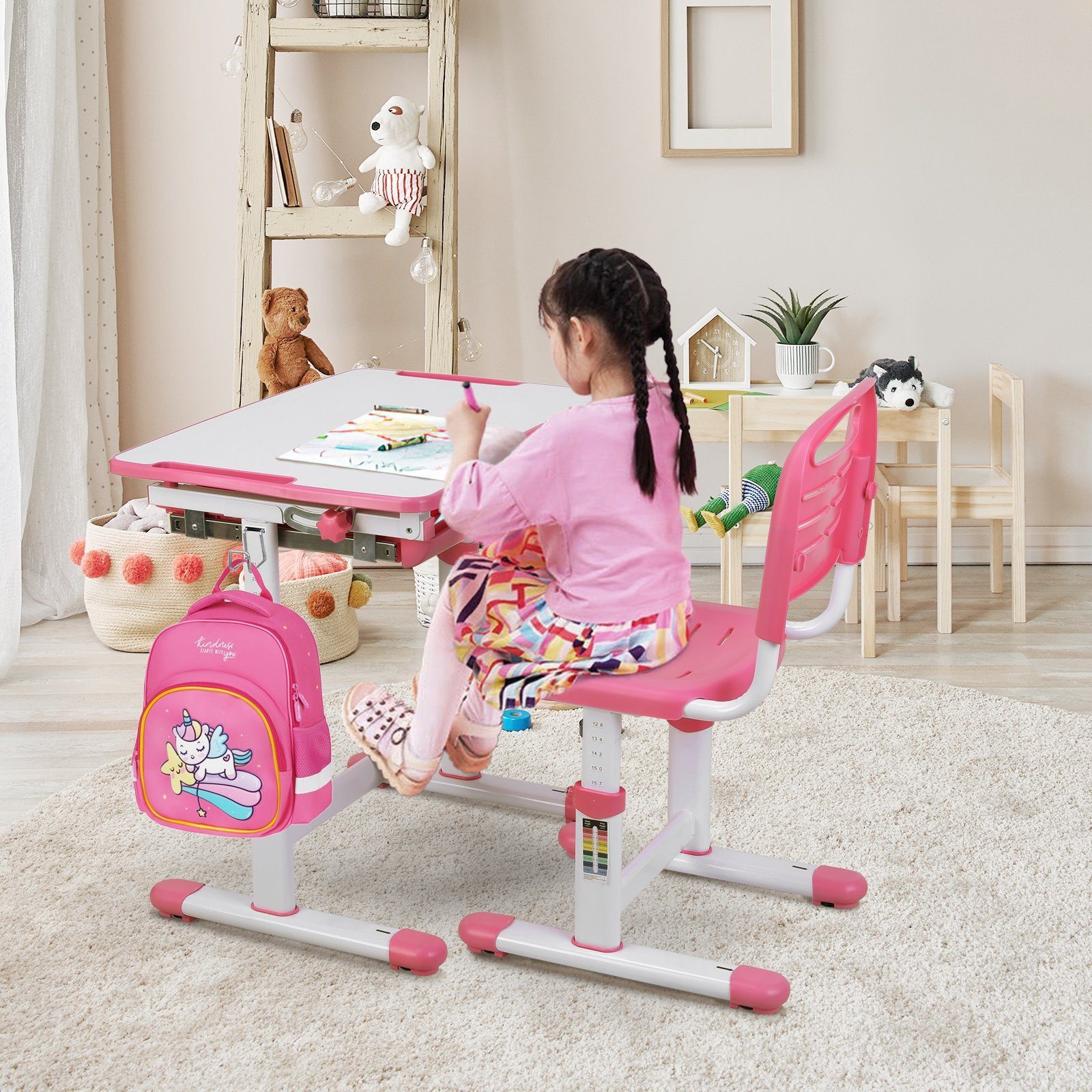 TLGREEN Kinderschreibtisch Höhenverstellbar 54 und 76 cm, mit neigbarer Tis günstig online kaufen