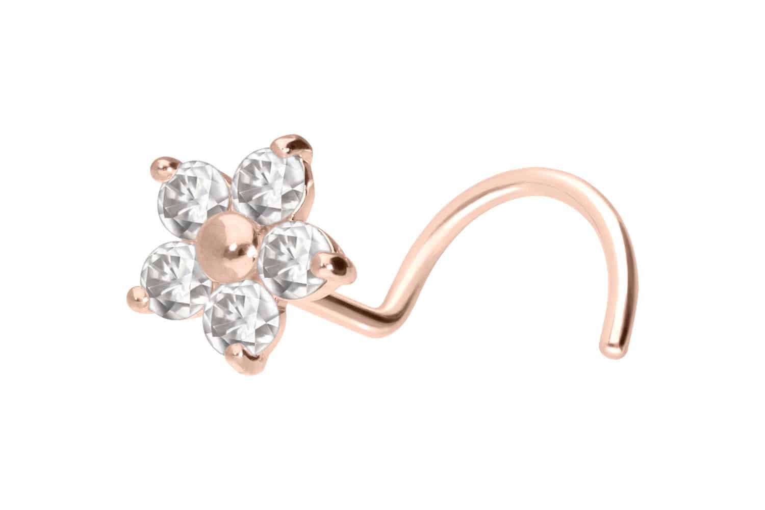 Nasenpiercing 14/18 Karat Gold Nasenstecker Spirale MOISSANIT-BLUME