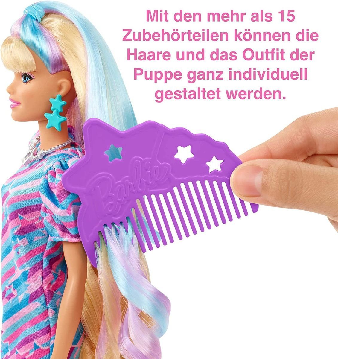 im Sternen-Print - - Zubehör Kleid Puppe Mattel - Stehpuppe Barbie Mattel® Totally mit HCM88 Hair